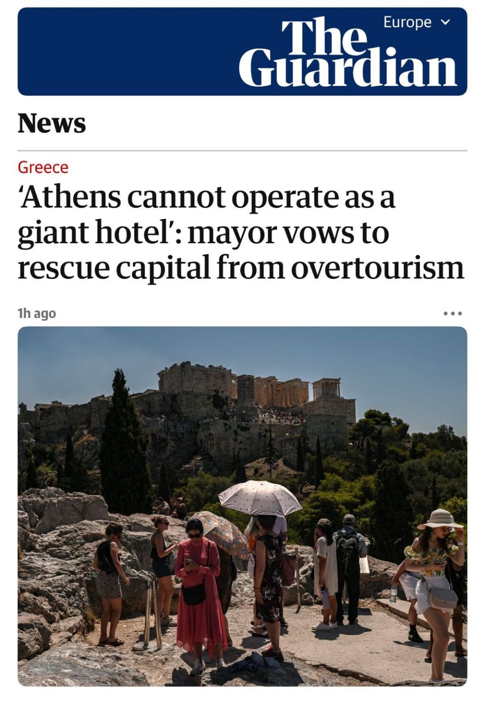 Το δημοσίευμα του Guardian για τον υπερτουρισμό στην Αθήνα