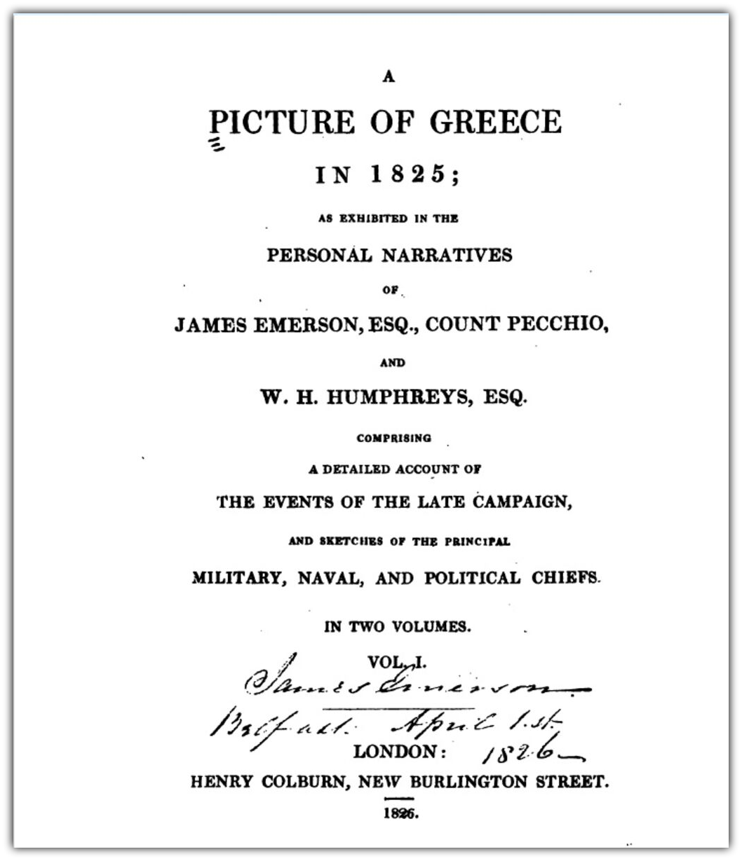 Το βιβλίο στο οποίο περιέχεται η μαρτυρία του James Emerson για τον εορτασμό του Πάσχα του 1825