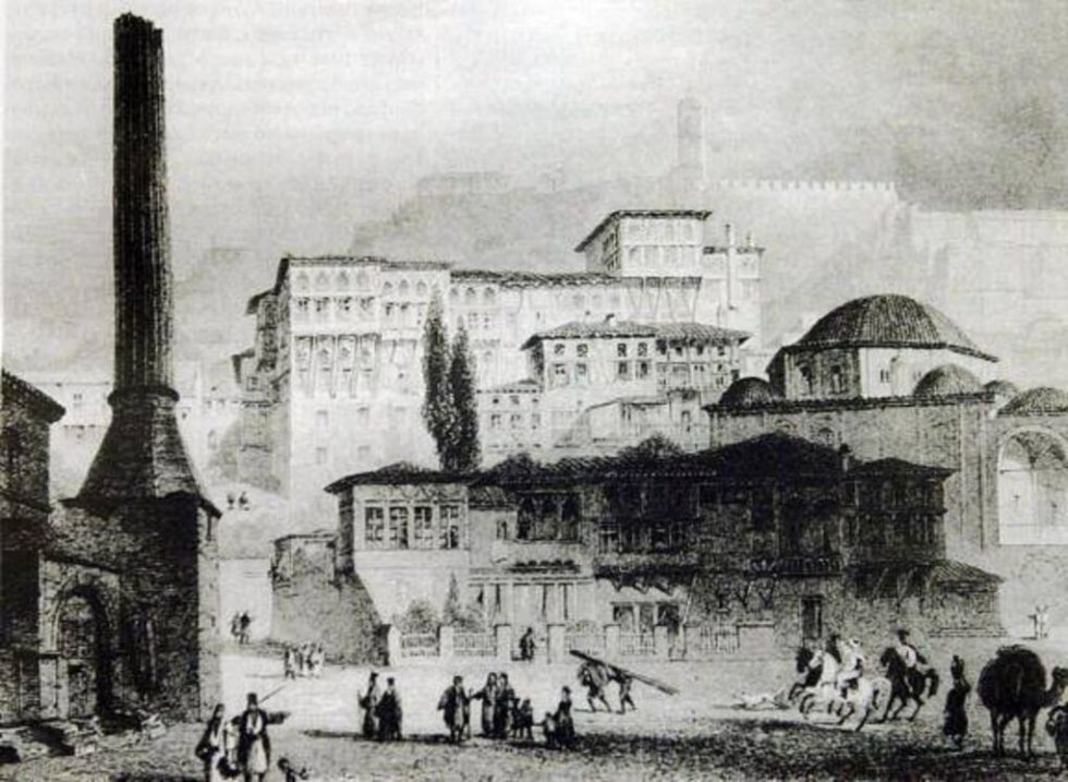 Το Βουλευτικό (δεξιά) στο Ναύπλιο στα τέλη της δεκαετίας του 1820