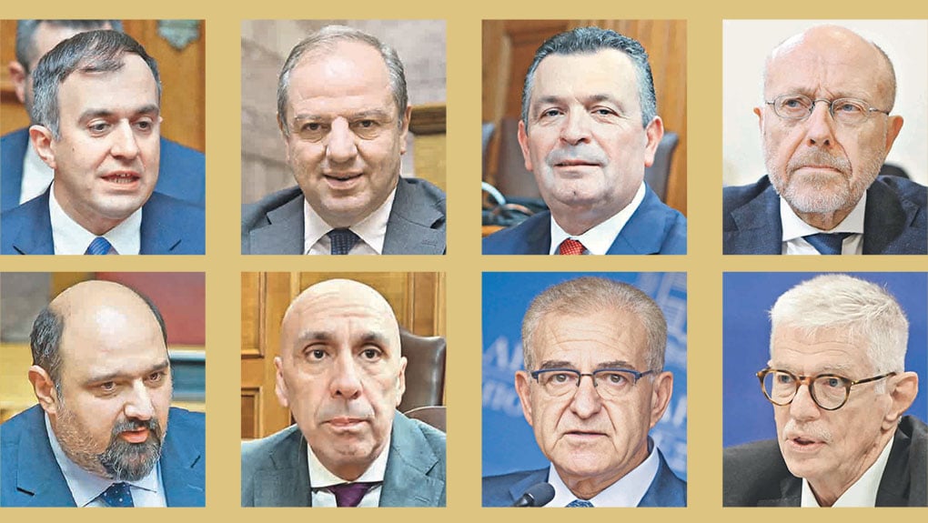 Οι 8 υφυπουργοί που απομακρύνθηκαν από τις κυβερνήσεις Μητσοτάκη. Πάνω, οι Τ. Χατζηβασιλείου, Δ. Σταμενίτης, Χρ. Μπουκώρος, Δ. Βαρτζόπουλος. Κάτω, οι Χρ. Τριαντόπουλος, Γ. Μπρατάκος, Αντ. Διαματάρης, Αρ. Δοξιάδης