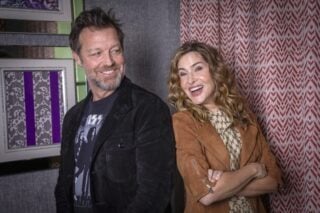 David Leitch and wife Kelly McCormick. (Photo by Andy Kropa/Invision/AP)