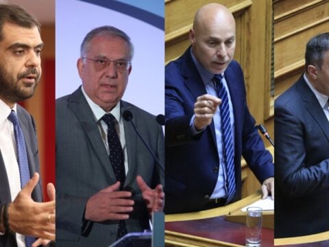 Ο Παύλος Μαρινάκης. ο Τάκης Θεοδωρικάκος, ο Γιώργος Αμυράς και ο Τάσος Χατζηβασιλείου / EUROKINISSI