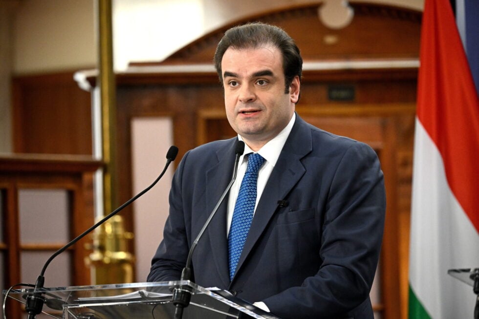 President of the Eurogroup, Greek Finance Minister, Kyriakos Pierrakakis (Robert Hegedus/MTI via AP)