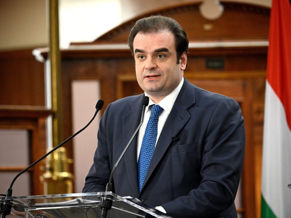 President of the Eurogroup, Greek Finance Minister, Kyriakos Pierrakakis (Robert Hegedus/MTI via AP)