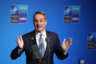 Ο Κυριάκος Μητσοτάκης στη Σύνοδο του ΝΑΤΟ (AP Photo/Emrah Gurel)