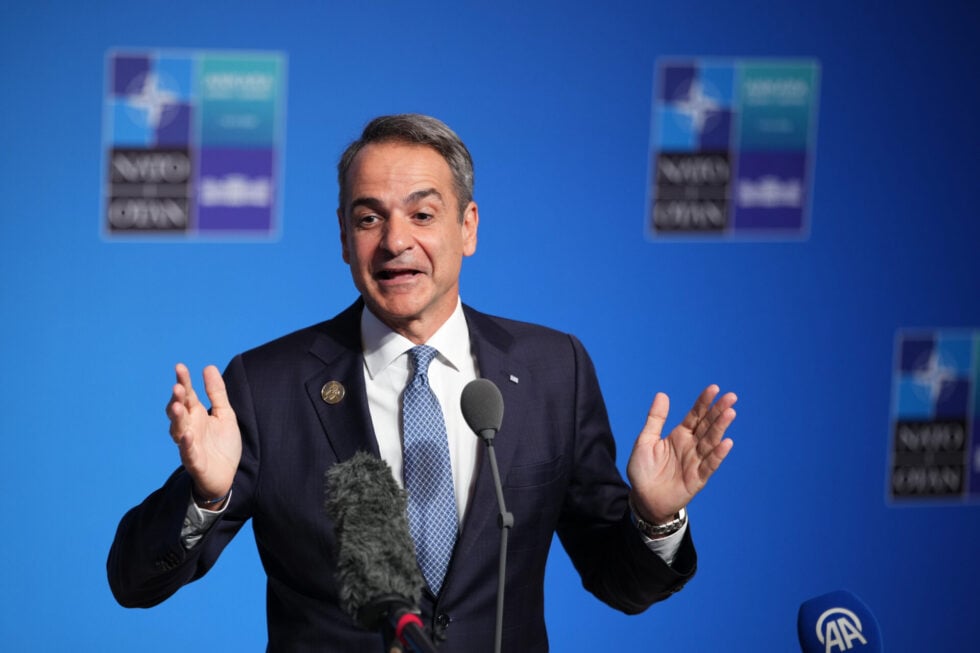 Ο Κυριάκος Μητσοτάκης στη Σύνοδο του ΝΑΤΟ (AP Photo/Emrah Gurel)