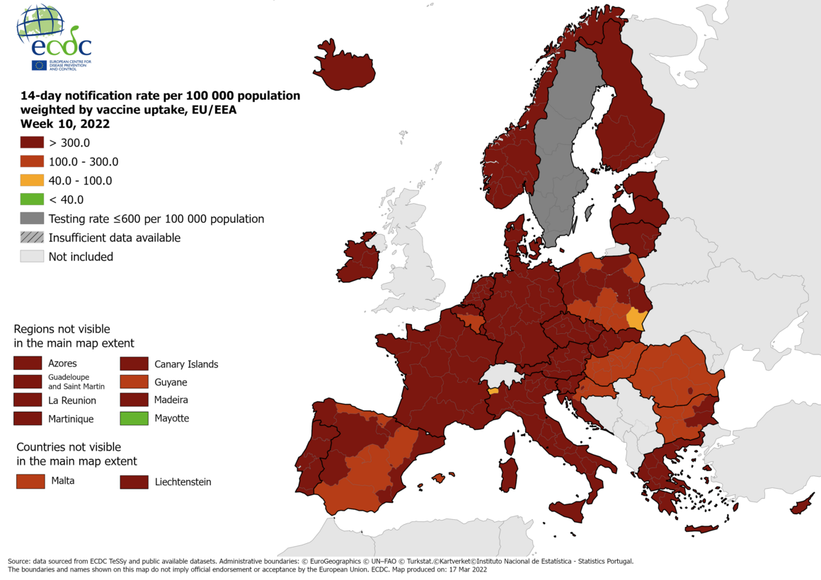 ECDC: Βελτίωση σε ανατολική και κεντρική Ευρώπη – Στο «βαθύ κόκκινο» η Ελλάδα