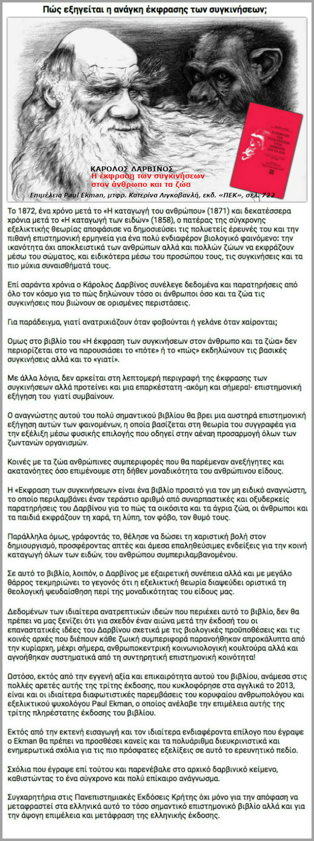Η έκφραση των συγκινήσεων στον άνθρωπο και τα άλλα ζώα