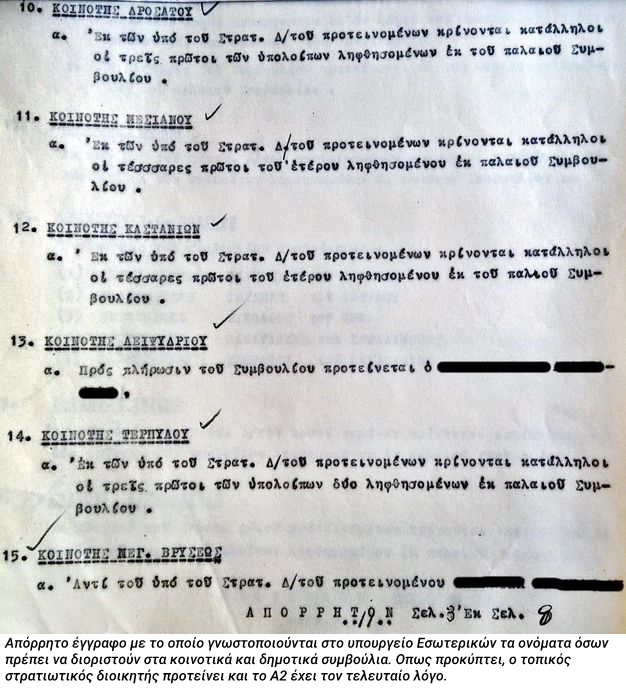 Πώς φακέλωνε η χούντα τους εκλεγμένους των ΟΤΑ