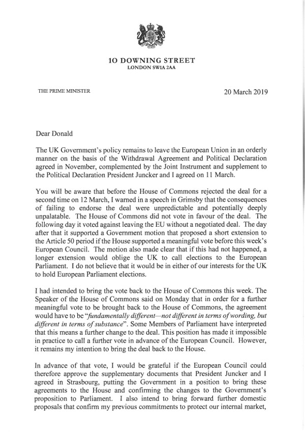«Μικρή παράταση στο Brexit μόνο εάν περάσει η συμφωνία από τη Βουλή»