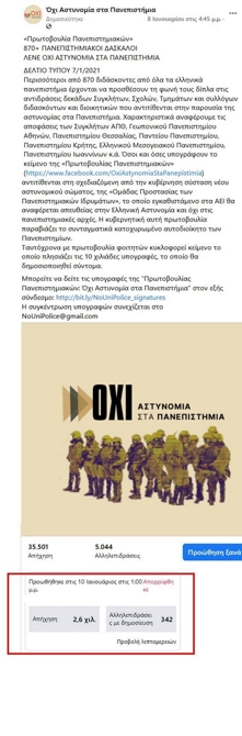 Το facebook λογοκρίνει το ψήφισμα κατά της πανεπιστημιακής αστυνομίας