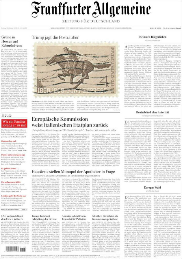 Ανασκόπηση διεθνούς Tύπου 19.10.2018