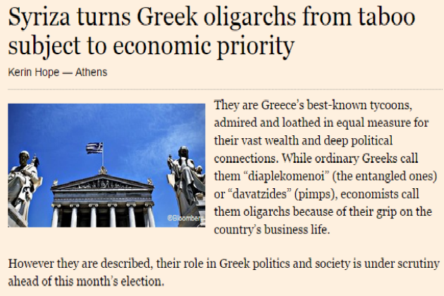 Financial Times: Οι Έλληνες ολιγάρχες, προτεραιότητα του ΣΥΡΙΖΑ