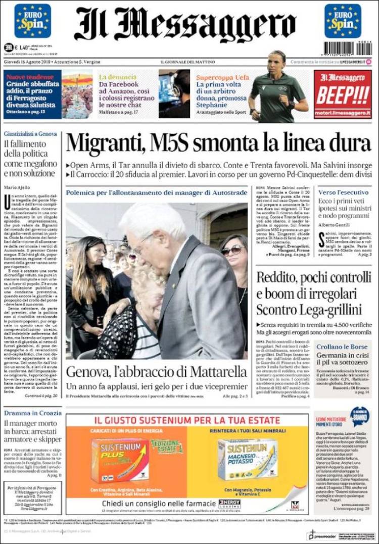 Ανασκόπηση διεθνούς Τύπου 15.8.2019