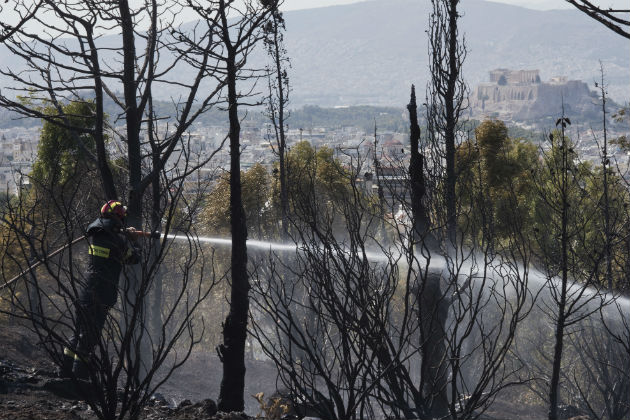 Σε ύφεση η φωτιά στο άλσος Καισαριανής