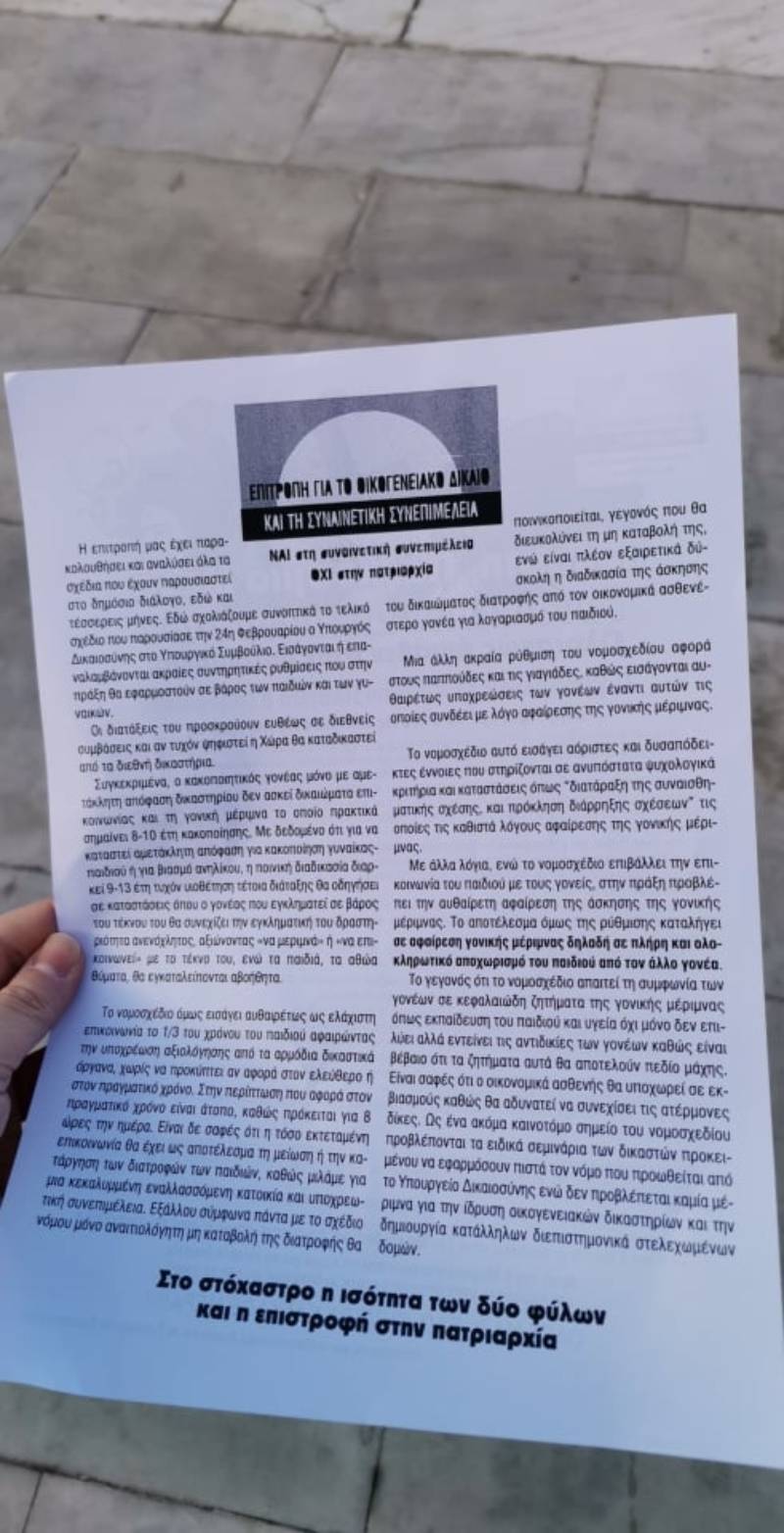 Διαμαρτυρία γυναικών στο Σύνταγμα κατά της υποχρεωτικής συνεπιμέλειας παιδιών