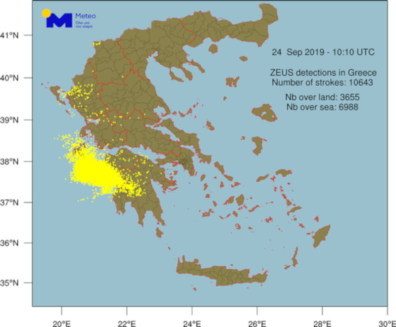 Περισσότεροι από 10.000 κεραυνοί μέσα σε λίγες ώρες σε Ιόνιο και Δυτική Ελλάδα