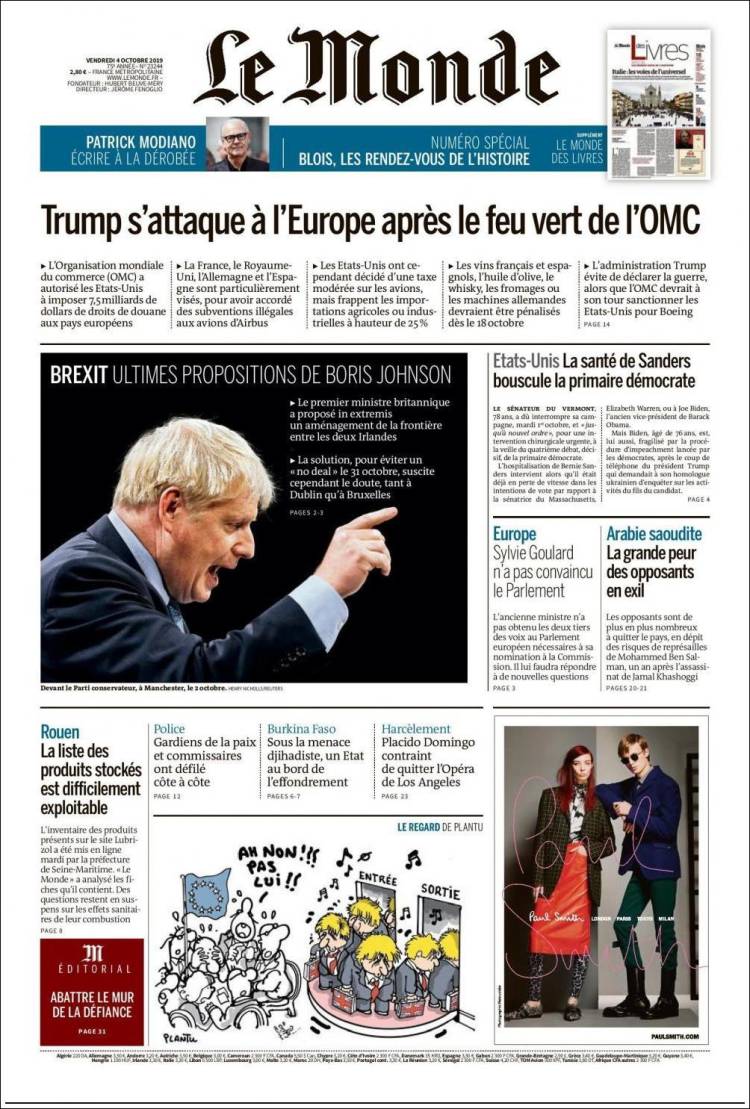 Ανασκόπηση διεθνούς Τύπου 4.10.2019