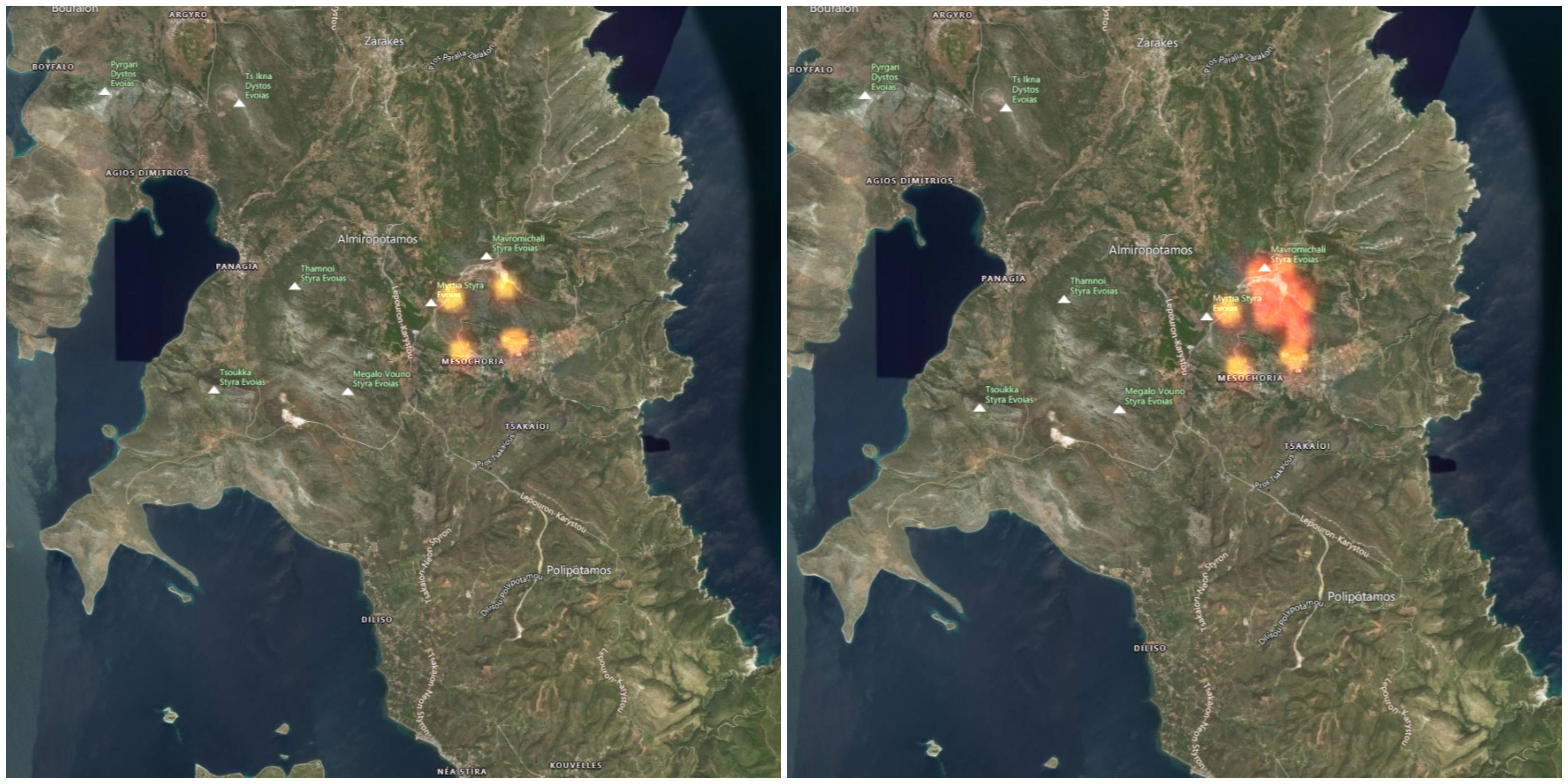 Εκκενώνεται οικισμός λόγω φωτιάς στα Μεσοχώρια της Εύβοιας