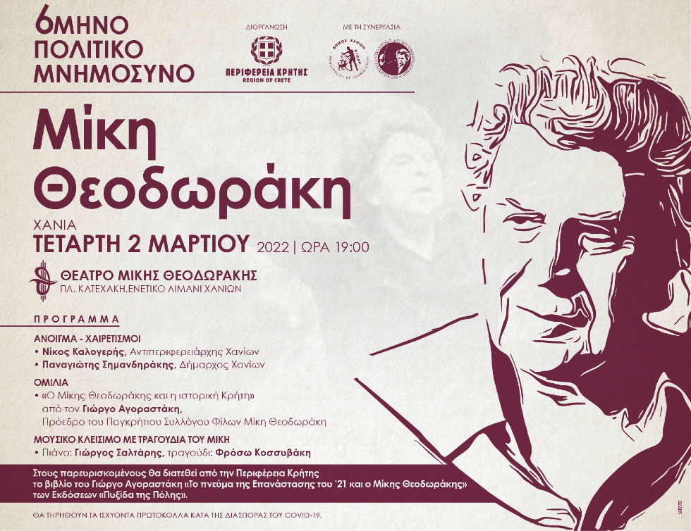 Την Τετάρτη στα Χανιά το εξάμηνο πολιτικό μνημόσυνο του Μ. Θεοδωράκη