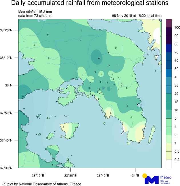 Τι κατέγραψαν οι σταθμοί του Meteo μετά τη σημερινή βροχόπτωση