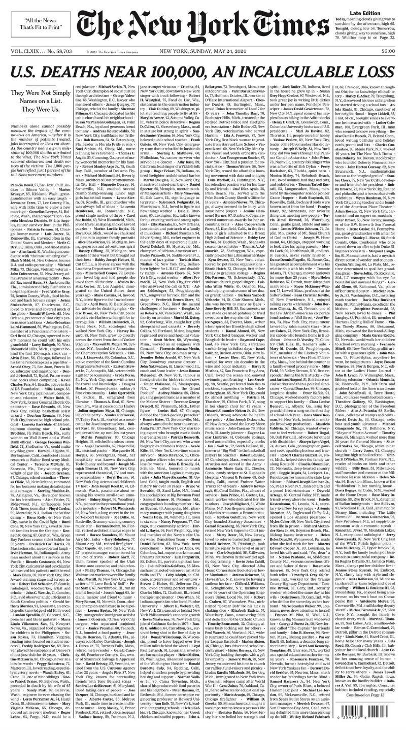 NYT: 100.000 θάνατοι με ονοματεπώνυμο