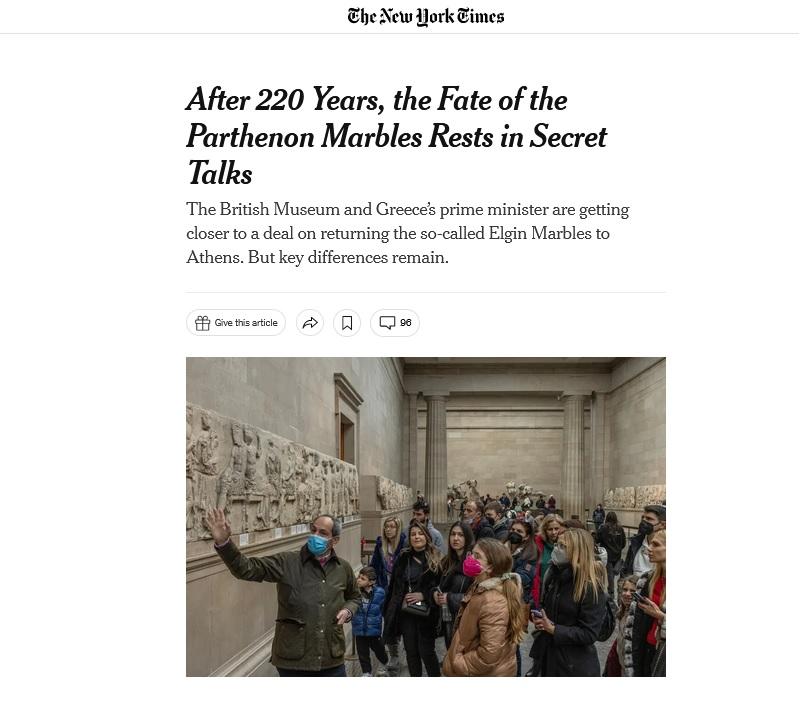 New York Times: Ο Μητσοτάκης διαπραγματεύεται 20ετή δανεισμό των Γλυπτών