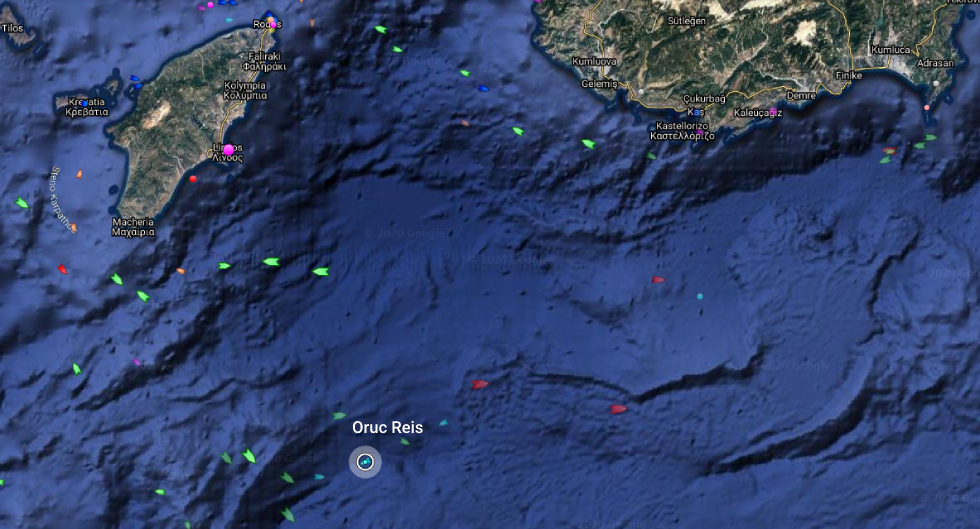 Μεταξύ Ρόδου και Καστελόριζου το Oruc Reis