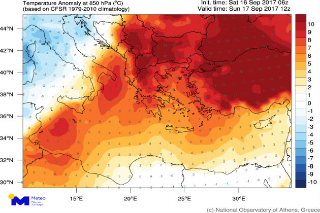 Έως και 10 °C πάνω από τα κανονικά για την εποχή επίπεδα η θερμοκρασία