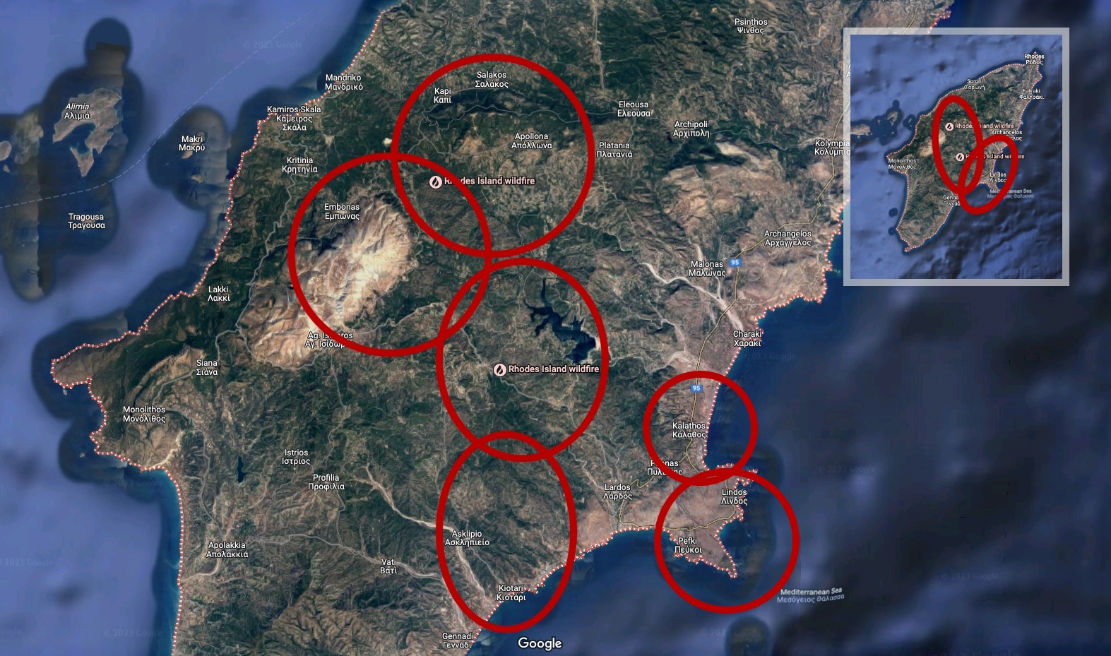 Πύρινη κόλαση στη Ρόδο – Εκκενώσεις χωριών, στις φλόγες σπίτια και ξενοδοχεία