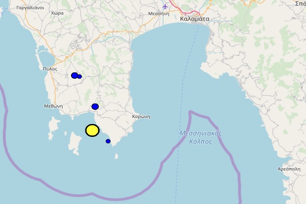 Σεισμός νοτιοδυτικά της Μεθώνης