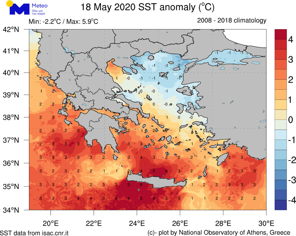 Έως και 6 βαθμούς υψηλότερα από τα κανονικά επίπεδα οι θερμοκρασίες των θαλασσών