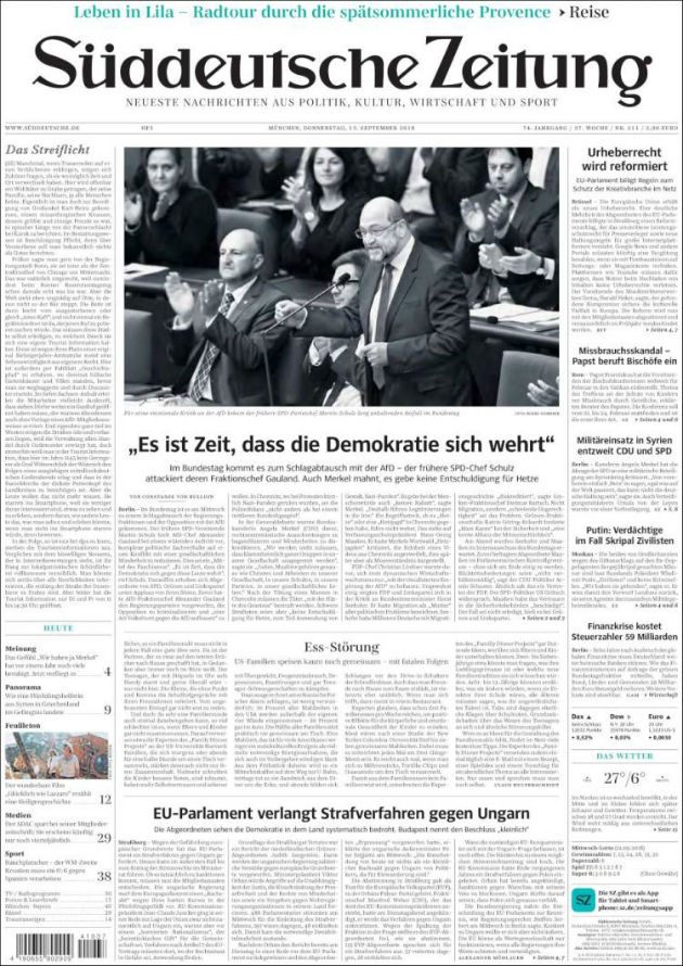 Ανασκόπηση διεθνούς Τύπου 13-9-2018
