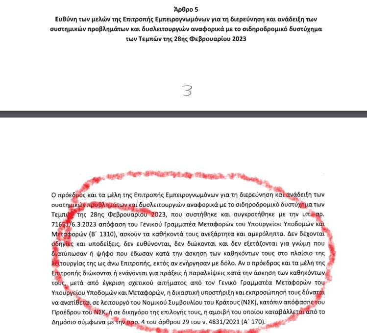 Η κυβέρνηση με τροπολογία νομοθετεί ακαταδίωκτο για την επιτροπή των Τεμπών