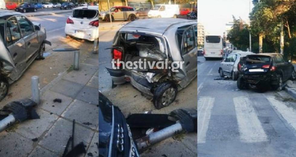 Λεωφορείο στη Θεσσαλονίκη έκανε σμπαράλια παρκαρισμένα οχήματα