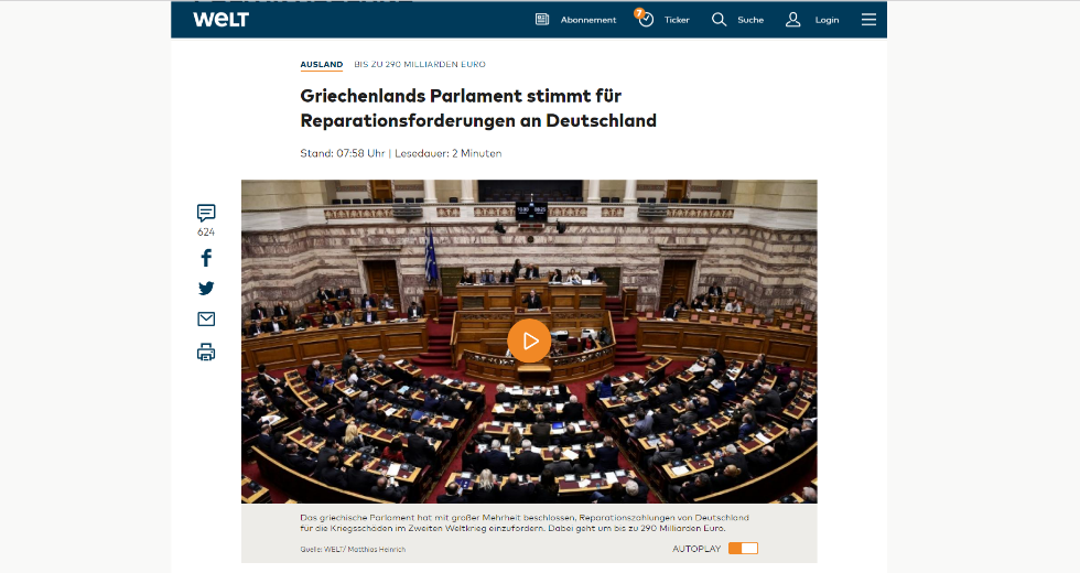 Ο διεθνής Τύπος για τις γερμανικές αποζημιώσεις και το πόρισμα της Βουλής